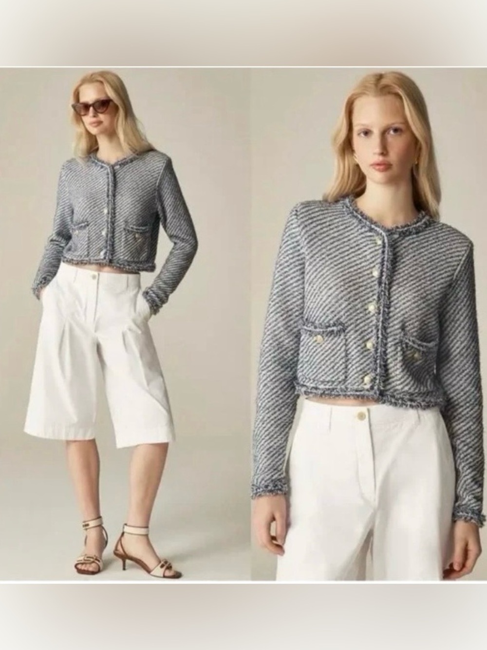 J.Crew Collection Cropped Lady Jacket in Textured Cotton Sz Small - Picture 9 of 9